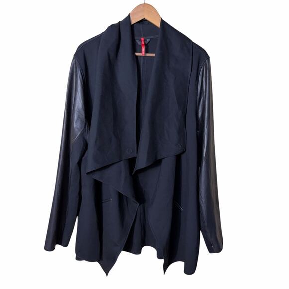 Spanx Drape Front Faux Leather Convertible Jacket in Black Size 3X - Picture 3 of 9